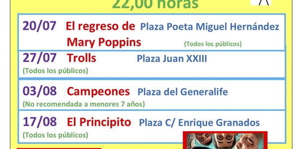 Cine de verano en Cerro-Amate 2019