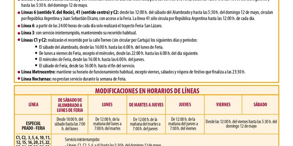 Avisos modificaciones líneas de autobuses por la Feria 2019