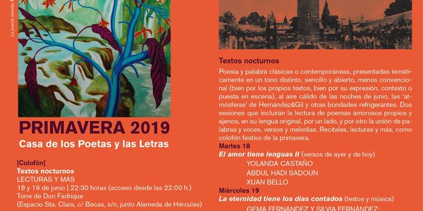 El ciclo ‘Textos nocturnos’ pondrá el colofón de la programación de primavera de La Casa de los Poetas y las Letras