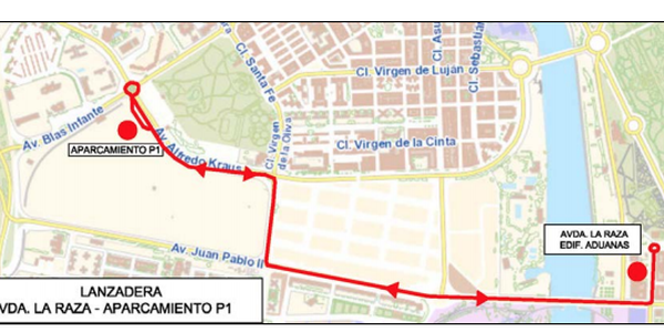 Servicio de lanzadera durante el Maratón de Sevilla 2019