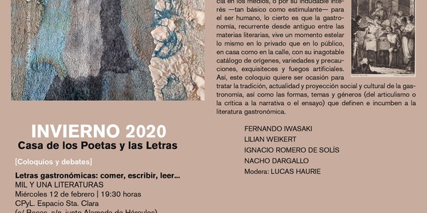 La Casa de los Poetas reflexiona en torno a la proyección de la  gastronomía en el ámbito literario y periodístico