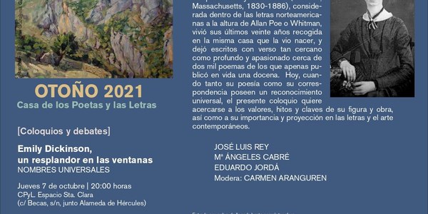 La Casa de los Poetas y las Letras dedica su programación semanal a la poeta Emily Dickinson