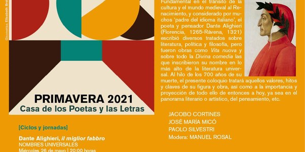 La Casa de los Poetas y las Letras dedica su programación semanal al poeta y pensador Dante Alighieri