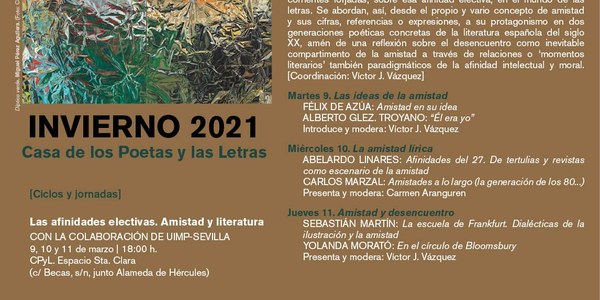 La Casa de los Poetas y las Letras dedica sus próximas jornadas al universo de las letras a partir de las relaciones de amistad