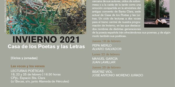 Pepa Merlo y Álvaro Salvador abren esta semana el ciclo ‘Las voces y los versos’ de la Casa de los Poetas y las Letras