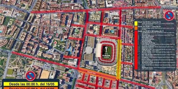 El dispositivo de seguridad para la final de la UEFA alcanza los 5.500 agentes, contempla restricciones de estacionamiento en espacios de Nervión, el Centro y Cartuja y prevé un vallado de protección para entornos patrimoniales y desvíos de tráfico en el perímetro del Sánchez Pizjuán
