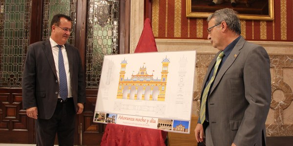 El diseño ganador del concurso para la portada de la Feria de Abril de 2023 está inspirado en dos construcciones regionalistas, la Plaza de España y el Teatro Coliseo España