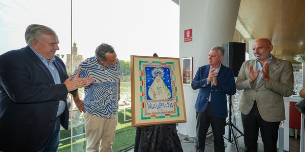 Sanz y León descubren el cartel de la Velá 2025 que representa a la imagen de Santa Ana