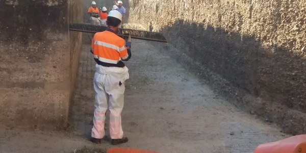 El Ayuntamiento realiza una actuación especial de limpieza en el adarve de la Muralla de la Macarena con la retirada de 1.240 kilos de residuos