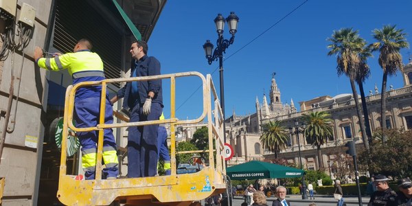 Retirada de los elementos publicitarios irregulares en Avenida de la Constitución y San Fernando