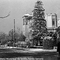 16. Plaza de América durante la nevada del 2 de febrero de 1954 ©ICAS-SAHP, Fototeca Municipal de Sevilla, fondo Serrano