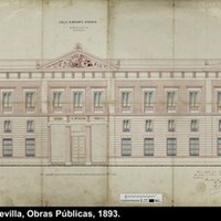 Plano (alzado) de la fachada principal del edificio de los Juzgados de Instrucción y Municipales y Casa de Socorro del Ayuntamiento. José Gallego Díaz. 1893. ©ICAS-SAHP, Archivo Municipal de Sevilla, Obras Públicas, 1893.