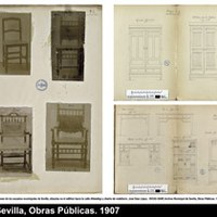 Planos de las escuelas municipales de Sevilla, situadas en el edificio hacia la calle Alhóndiga y diseño de mobiliario. José Sáez López. ©ICAS-SAHP, Archivo Municipal de Sevilla, Obras Públicas. 1907