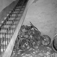 Vehículos abandonados, procedentes de embargos o incautaciones, en el interior del Palacio de Justicia. 17 de junio de 1969. ©ICAS-SAHP, Fototeca Municipal de Sevilla, fondo Gelán