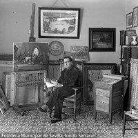 14 - Formado en la Escuela de Artes y Oficios de Sevilla,  entre 1931 a 1936 trasladó su residencia a la capital de España para trabajar como ilustrador de varios periódicos madrileños. 1932 ©ICAS-SAHP, Fototeca Municipal de Sevilla, fondo Serrano