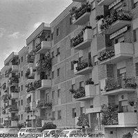 10. Viviendas de la barriada San Francisco de Asís en la calle Coral, aunque el conjunto es conocido por los vecinos como barriada las Avenidas. 1970 ca. ©ICAS-SAHP, Fototeca Municipal de Sevilla, archivo Serafín