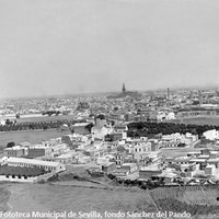 02.Barrio León y huertas del Tardón. 1928. El barrio debe su nombre al propietario de los terrenos e impulsor de su construcción, José León.  Asentado entre las Huertas de la Torrecilla y del Rosario y el Hoyo del Muerto, sus calles fueron rotuladas en 1942. ©ICAS-SAHP. Fototeca Municipal de Sevilla, fondo Sánchez del Pando