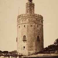 Carga de vigas de hierro en los aledaños de la Torre del Oro. [1880-1900] © ICAS-SAHP, Fototeca Municipal de Sevilla. Emilio Beauchy, Colección Isabel Tejera