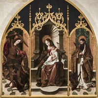 01 Maestro de la Mendicidad.  Retablo –Tríptico de la Virgen con el Niño, San Miguel Arcángel y San Bartolomé. Ca.1520-1530. Ver op.cit., pp.152-155 Tomo II