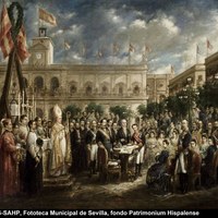 46 José María Romero López.  Colocación de la primera piedra por Alfonso XII del monumento a San Fernando.1877. Ver op.cit., pp. 276-277. Tomo II