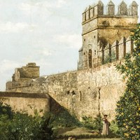 51 Rosendo Fernández Rodríguez.  Vista de la antigua Puerta de Córdoba desde el interior de las murallas con huertas. 1869. Ver op.cit., pp. 286-287. Tomo II 